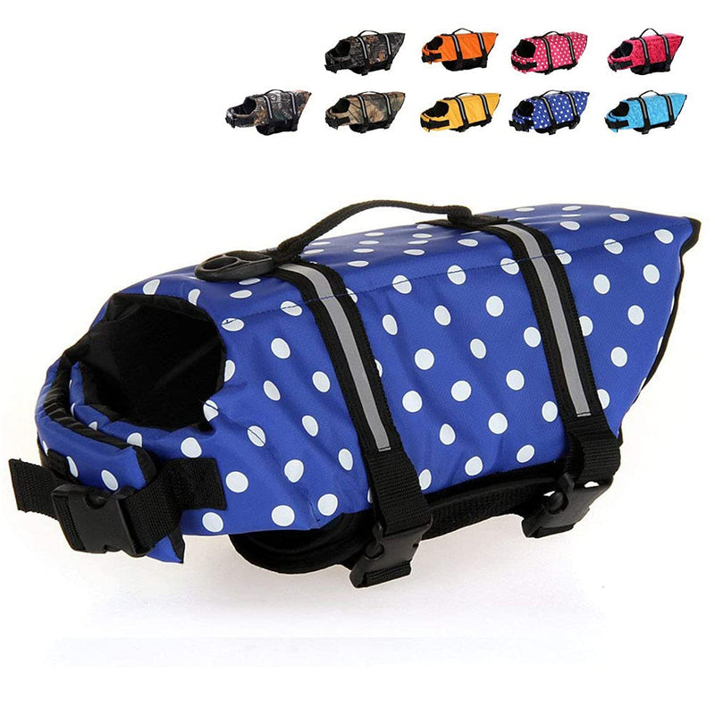 HAOCOO Dog Life Jacket Vest Saver Safety Swimsuit Preserver with Reflective Stripes/Adjustable Belt for Dog XX-Small Blue Polka Dot - PawsPlanet Australia