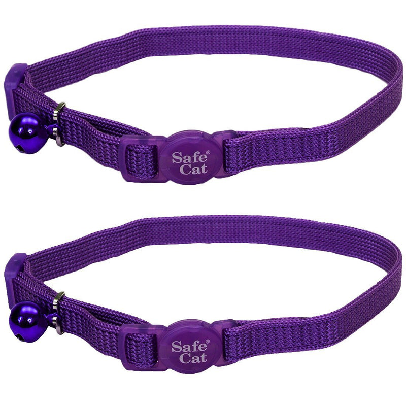 [Australia] - Coastal Pet Safe Cat Adjustable Snag-Proof Nylon Breakaway Collar, Girth Adjust 8" to 12", 3/8" Wide Purple (2-Pack) 