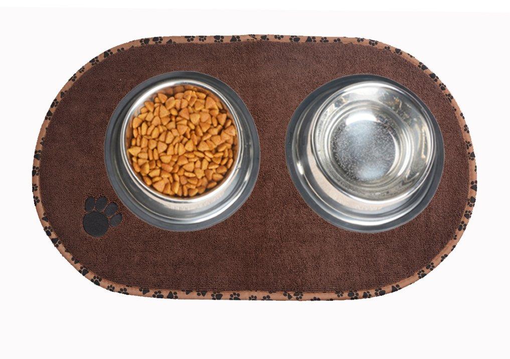 [Australia] - SINLAND Microfiber Pet Bowl Mat Dish Drying Mat with Anti-Skid Backing 12.5 Inch x 21.5 Inch Brown Oval 
