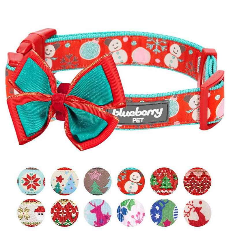 [Australia] - Blueberry Pet 20+ Patterns Christmas Festival Dog Collar Collection - Collars and Accessories for Dogs, Matching Lanyards for Pet Lovers Collar - (14.5"-20") Neck * 3/4" Wide Snowman Making 