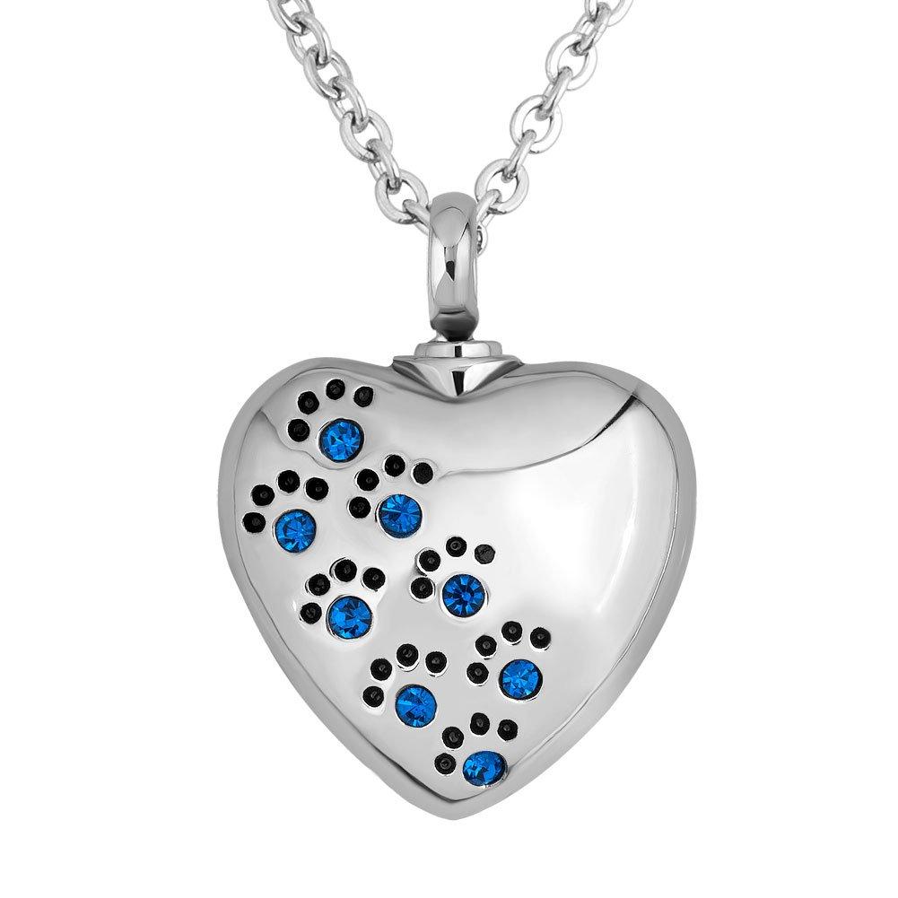 CharmSStory Pet Paw Heart Urn Necklace for Ashes Cremation Keepsake Dog Cat Memorial Pendant Necklaces Blue - PawsPlanet Australia