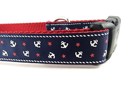 [Australia] - CANINEDESIGN QUALITY DOG COLLARS Anchor Dog Collar, Caninedesign, Navy, Sailing, 1 inch Wide, Adjustable, Nylon, Medium and Large Medium 13-19" 