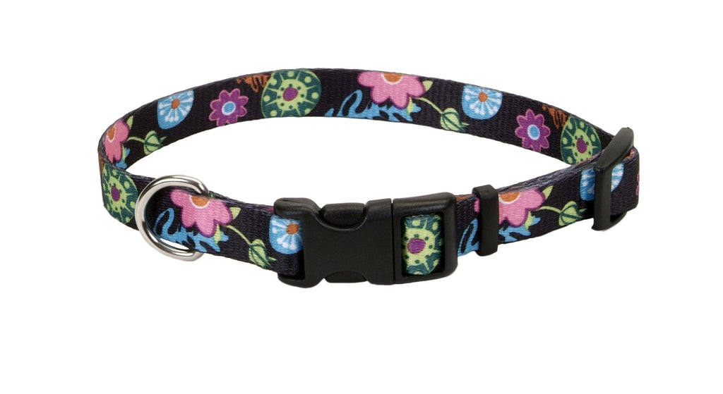 [Australia] - Pet Attire Styles Adjustable Dog Collar, Wild Flower Pattern, 5/8" x 10-14" 