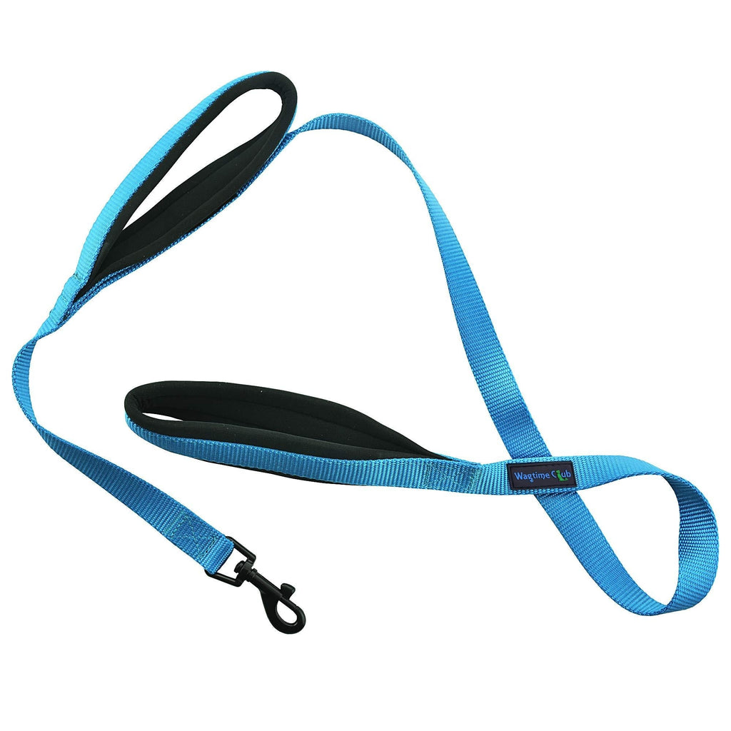 [Australia] - Wagtime Club Soft and Thick Double Handle Premium Nylon 4FT x 3/4 in Leash - Dual Neoprene Padded Handles for Ultimate Comfort and Control - for Medium to Large Dogs- Vibrant Colors Bright Blue 