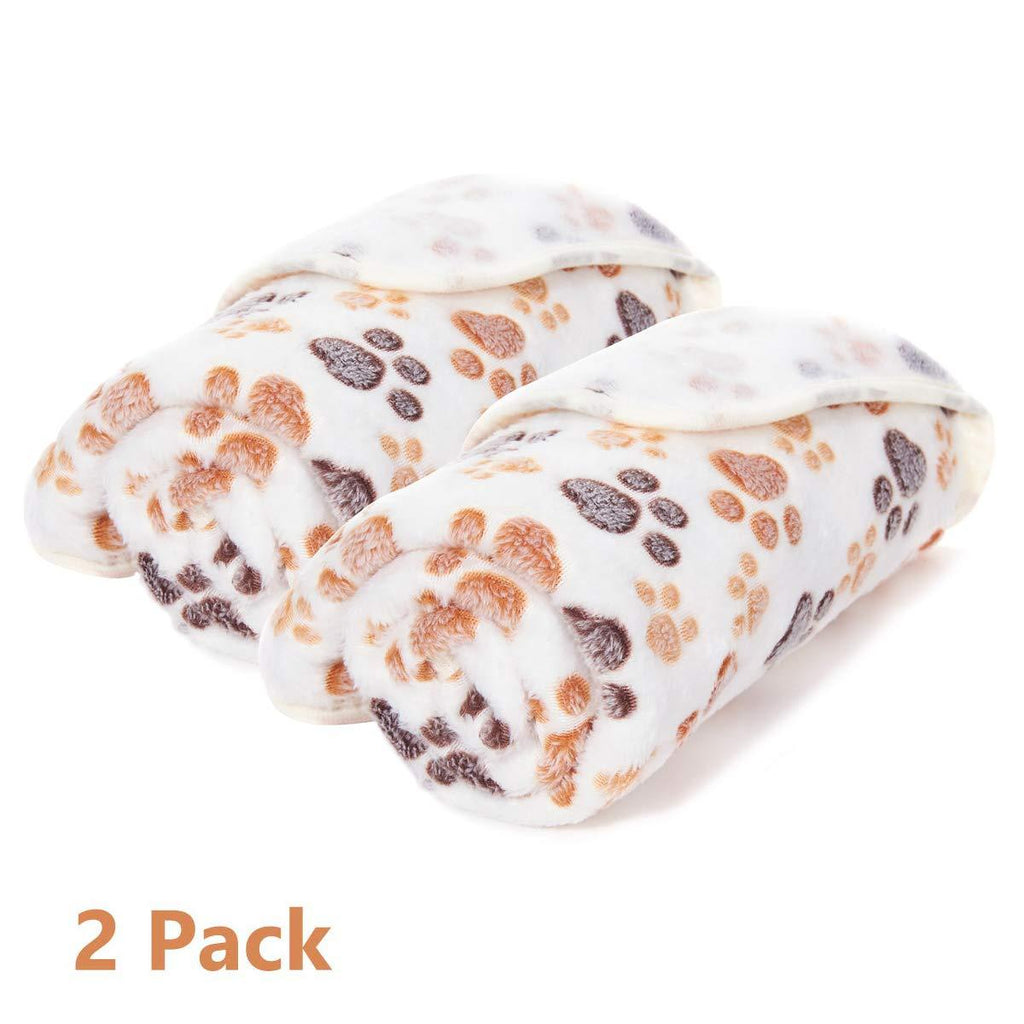 [Australia] - KIWITATA 2 Pack Super Soft Premium Fluffy Pet Dog Blanket, Cute Fleece Paw Print Throw Blanket for Kitties Puppies Large White 