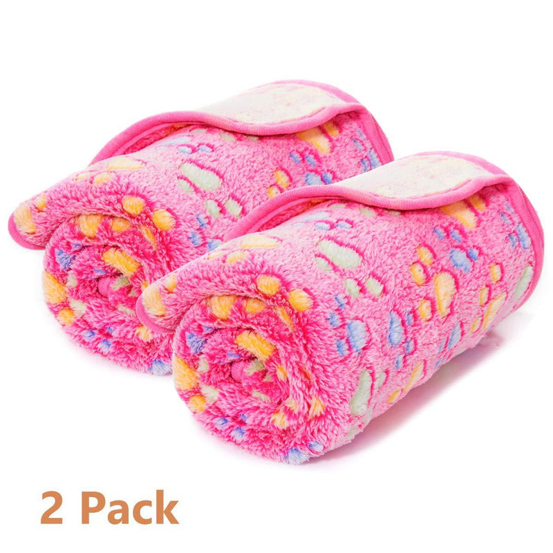 [Australia] - KIWITATA 2 Pack Super Warm Soft Pet Dog Blanket for Couch, Car, Trunk, Cage, Kennel, Dog House,Puppy Cat Coral Velvet Dog Paw Print Blanket Beds Cover Mat 