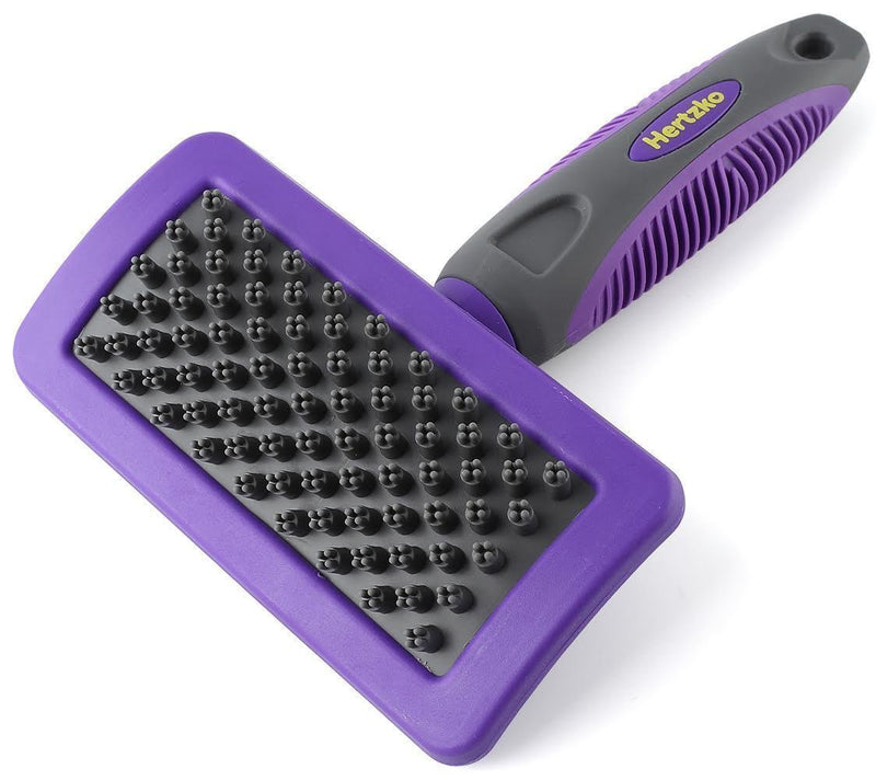 [Australia] - Hertzko Pet Brush Dog Cat Grooming Deshedding Comb for Bathing, Shampooing and Massaging Dogs and Cats with Short or Long Hair - Soft Rubber Bristles Removes Loose & Shed Fur from Your Pet’s Coat 