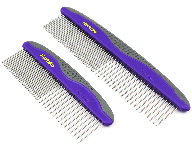 Hertzko 2 Pack Pet Combs Small & Large Comb Included for Both Small & Large Areas -Removes Tangles, Knots, Loose Fur and Dirt. Ideal for Everyday Use for Dogs and Cats with Short or Long Hair - PawsPlanet Australia