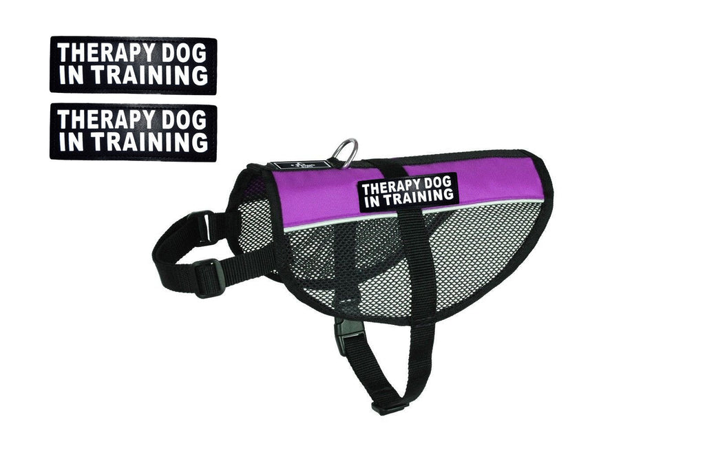 [Australia] - Therapy Dog mesh Vest Harness Cool Comfort Nylon Purchase Comes with 2 Reflective Therapy Dog in Training Removable Patches. Please Measure Your Dog Before Ordering Girth 15-20" Purple 