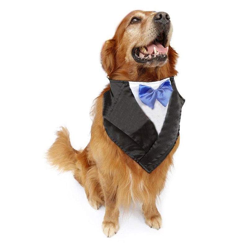 [Australia] - NACOCO Wedding Tuxedo Large Dog Bandana Scarf Adjustable Cat Collar Neckerchief Pet Dress-up Clothes for Wedding Party or Halloween Blue 