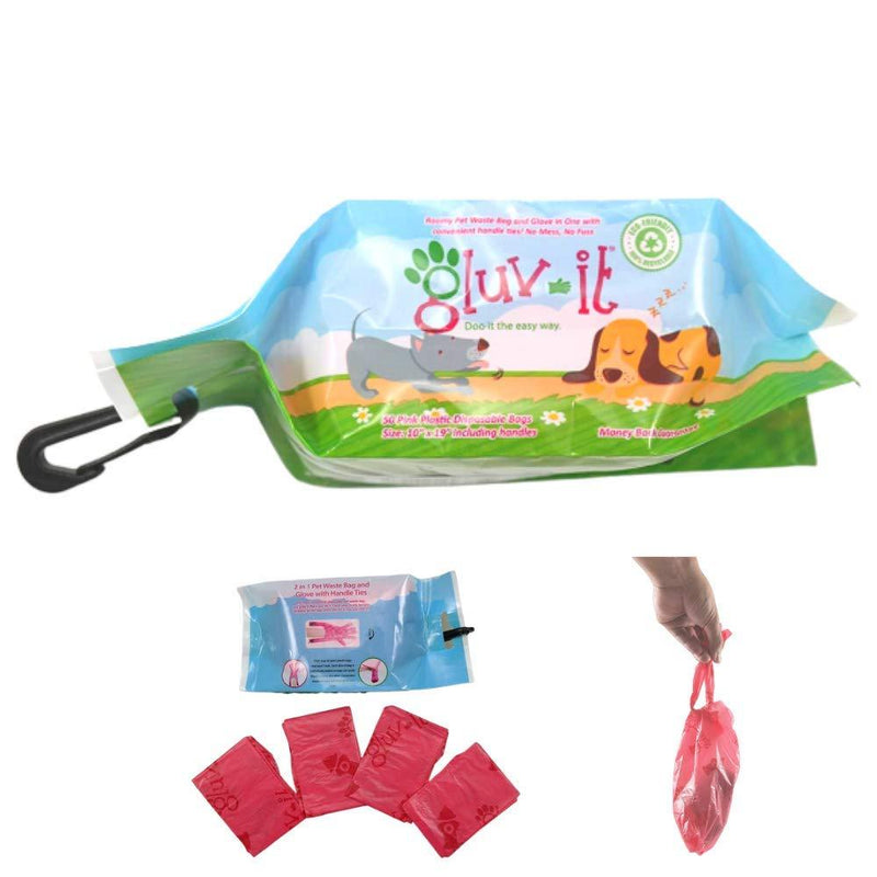 [Australia] - Gluvlt 2 in 1 Dog Waste Bags, Poop Bags with Clean and Easy Handle Ties. #1 Dog Pickup. Fits All Hand Sizes. Once You Try it, You'll Will Love it! Eco-Friendly - 100% Recyclable - No Mess, No Fuss. 50 Bags Pink 