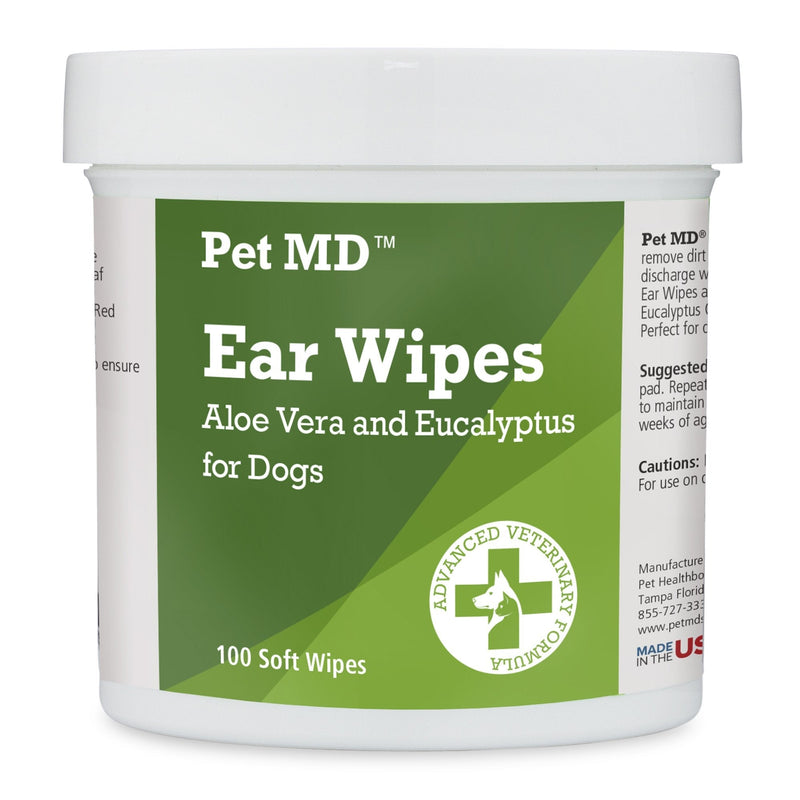 Pet MD - Dog Ear Cleaner Wipes - Otic Cleanser for Dogs to Stop Ear Itching, and Infections with Aloe and Eucalyptus - 100 Count - PawsPlanet Australia
