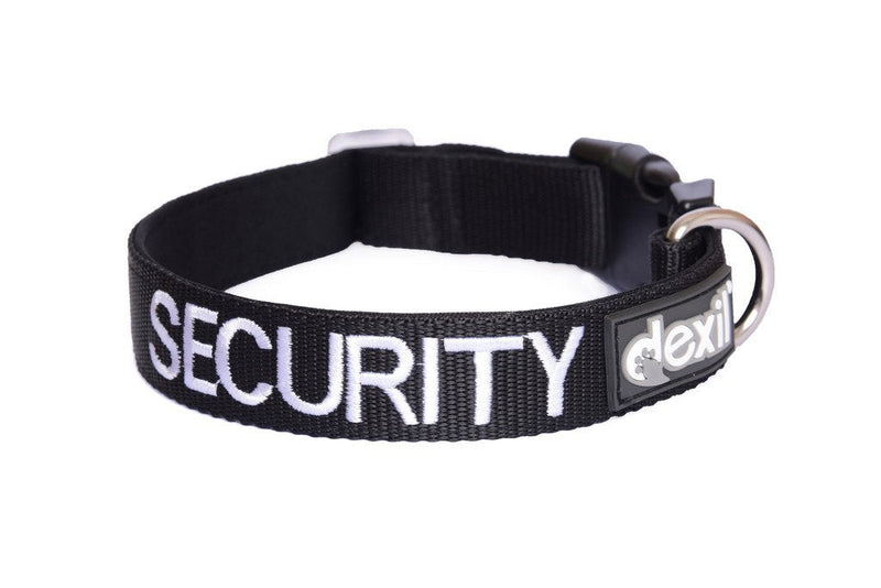 [Australia] - Dexil Limited Security Black Color Coded S-M L-XL Neoprene Padded Dog Collar Prevents Accidents by Warning Others of Your Dog in Advance S-M Collar 10-17"Lx1"w 