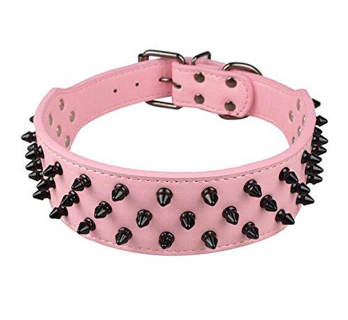 [Australia] - Benala 2" Black Leather Dog Collars Cool Spiked Studded Pet Dog Collar for Medium Large Dogs Pitbulls Mastiff Bully Pink 