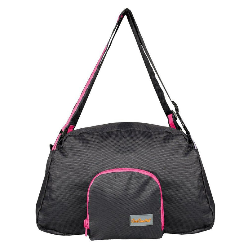 [Australia] - CueCue Pet Deluxe Foldable Expandable Pet Carrier Travel Bag, Black with Pink Trim 