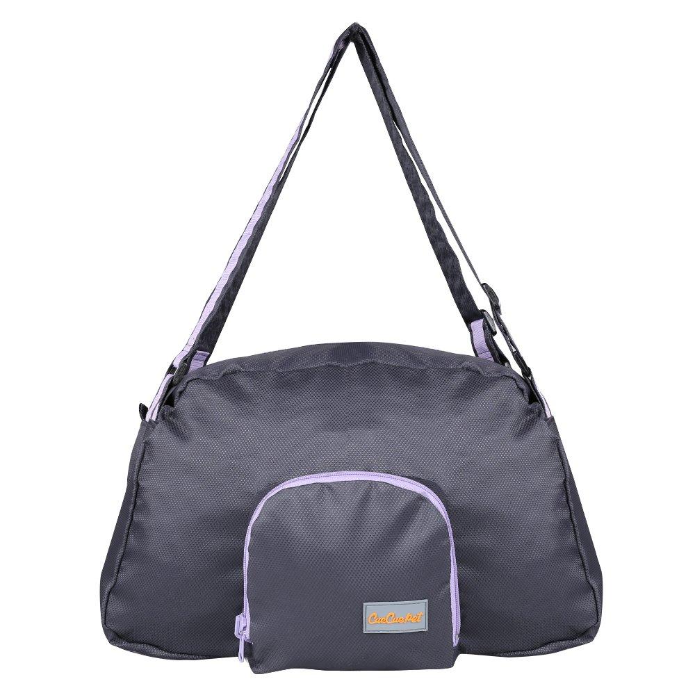 [Australia] - CueCue Pet Deluxe Foldable Expandable Pet Carrier Travel Bag, Black with Purple Trim 
