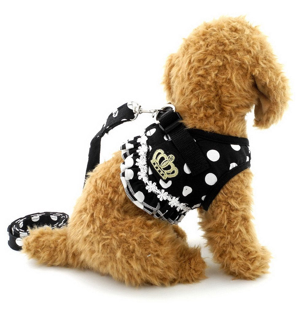 SELMAI Puppy Cat Small Girl Dog Dots Vest Harness Leash Set Mesh Padded No Pull Lead (Size Run Small,Please Check Size Details Carefully Before Purchase) S(Bust: 12.6";for 3-5Lbs) Black - PawsPlanet Australia