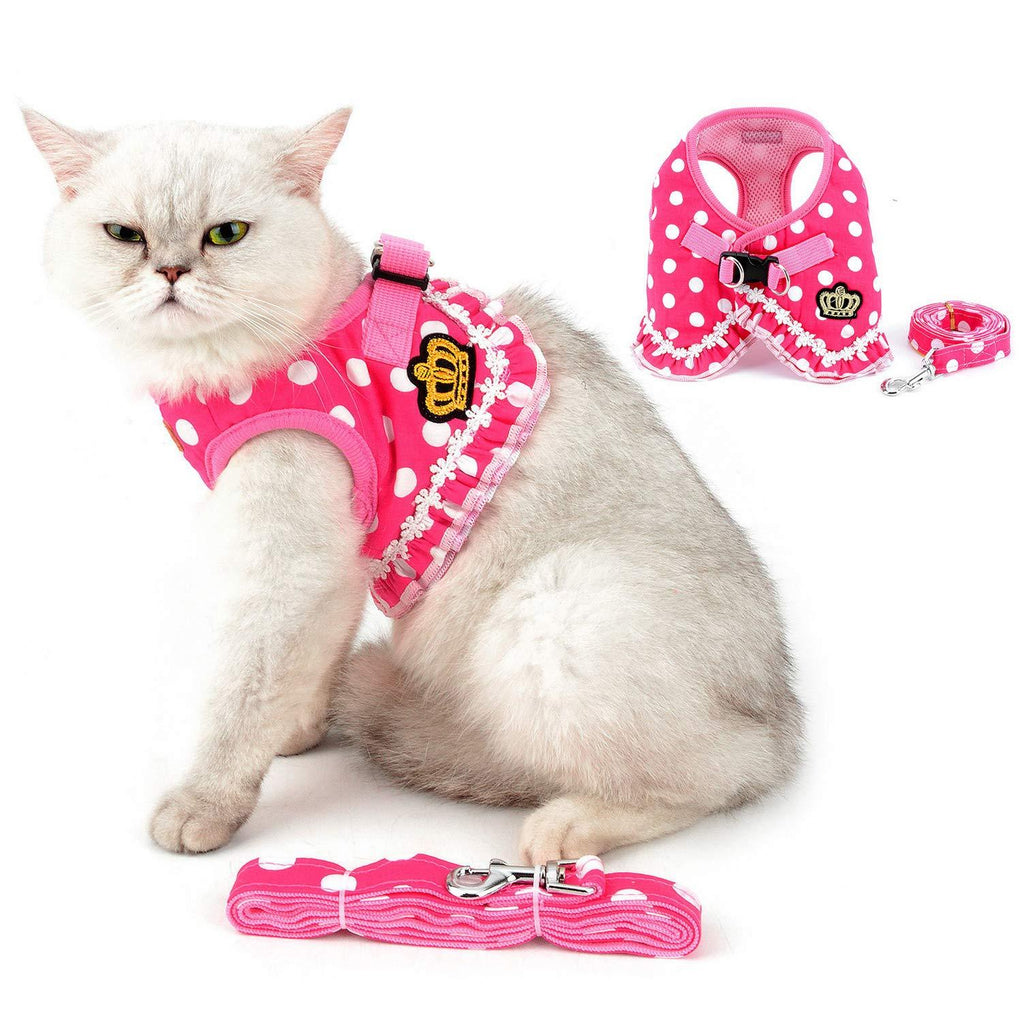 [Australia] - SELMAI Puppy Cat Small Girl Dog Dots Vest Harness Leash Set Mesh Padded No Pull Lead (Size Run Small,Please Check Size Details Carefully Before Purchase) M(Chest Girth 13.4";Neck Girth 8.7") Pink 