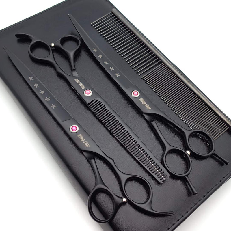 Kingstar Professional Pet Grooming Scissors Set Straight Scissors Thinning Scissors Curved Scissors with Comb case Comb 8 inches 8 inches black 3pcs set - PawsPlanet Australia