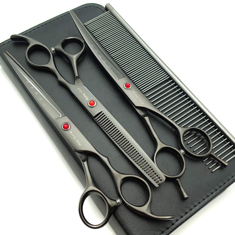 Kingstar Professional Pet Grooming Scissors Set Straight Scissors Thinning Scissors Curved Scissors with Comb case Comb 7 inches 7 inches Titatium-black set - PawsPlanet Australia