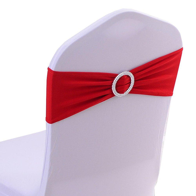 Spandex Chair Cover Stretch Band With Buckle Slider Sashes Bow Wedding Banquet Decoration 10PCS (Red) Red - PawsPlanet Australia
