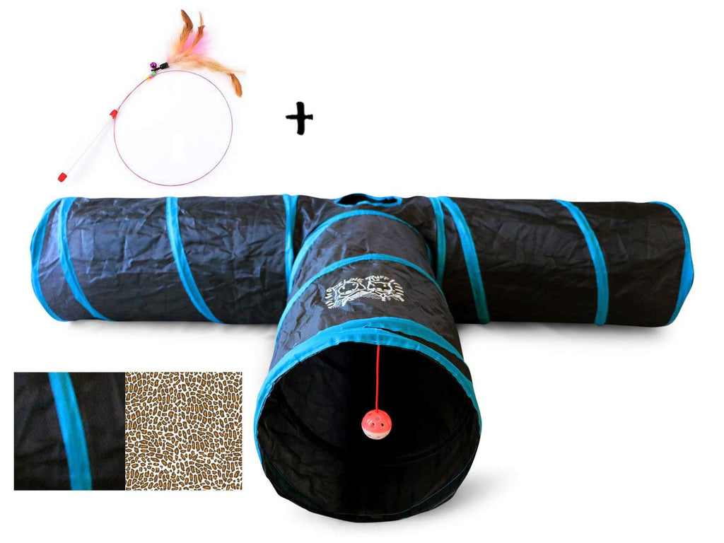 [Australia] - Feline Ruff Premium 3 Way Cat Tunnel. Extra Large 12 Inch Diameter and Extra Long. A Big Collapsible Play Toy. Wide Pet Tunnel Tube for Other Pets Too! Black/Blue 