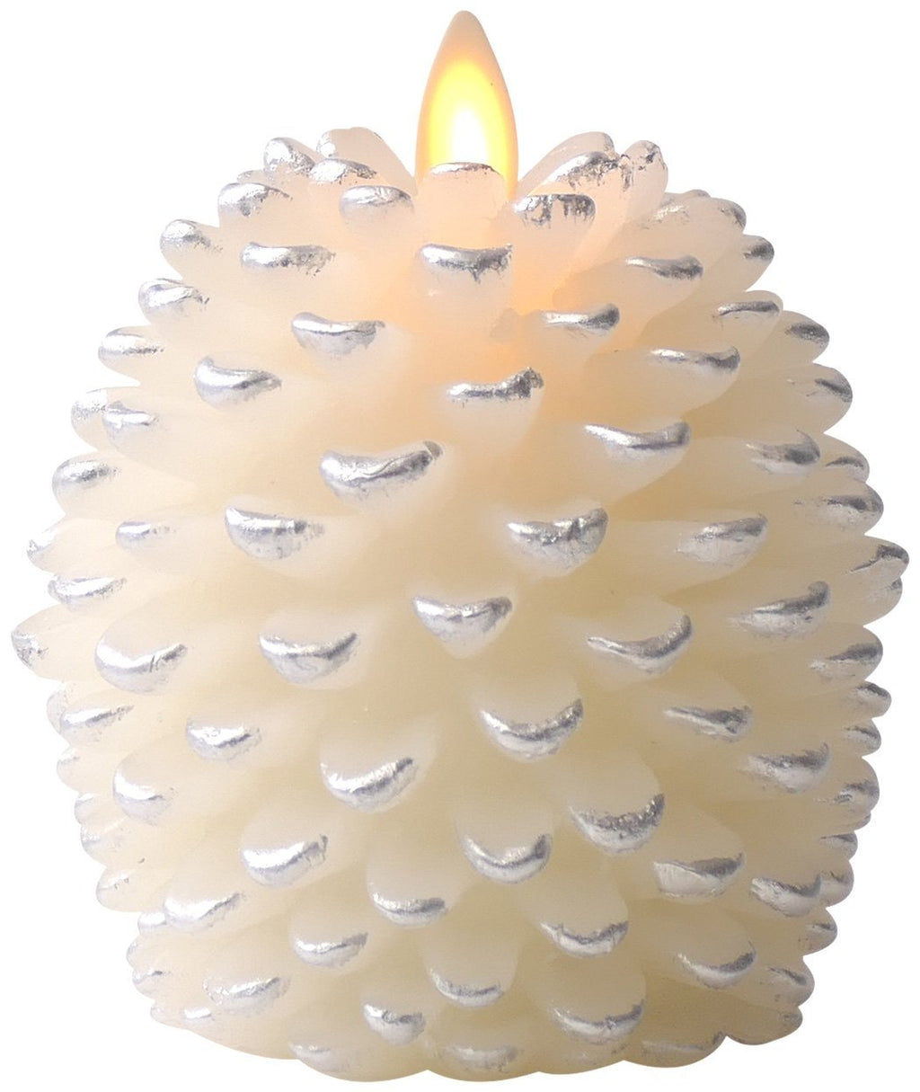 Darice Luminara Flameless Candle - Pine Cone Shape - White with Silver Accents - PawsPlanet Australia