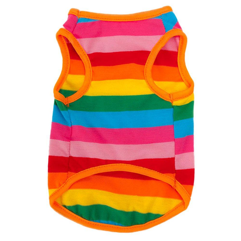 [Australia] - BUYITNOW Rainbow Stripe Pet Vest Breathable Summer Cotton Sleeveless T-Shirt Small Dog Cat Clothes S 