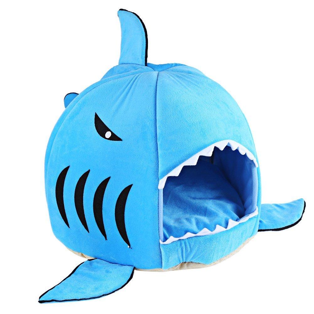 [Australia] - COCOPET Shark Bed for Small Cat Dog Cave Cozy Bed Removable Cushion,Waterproof Bottom Medium Blue 