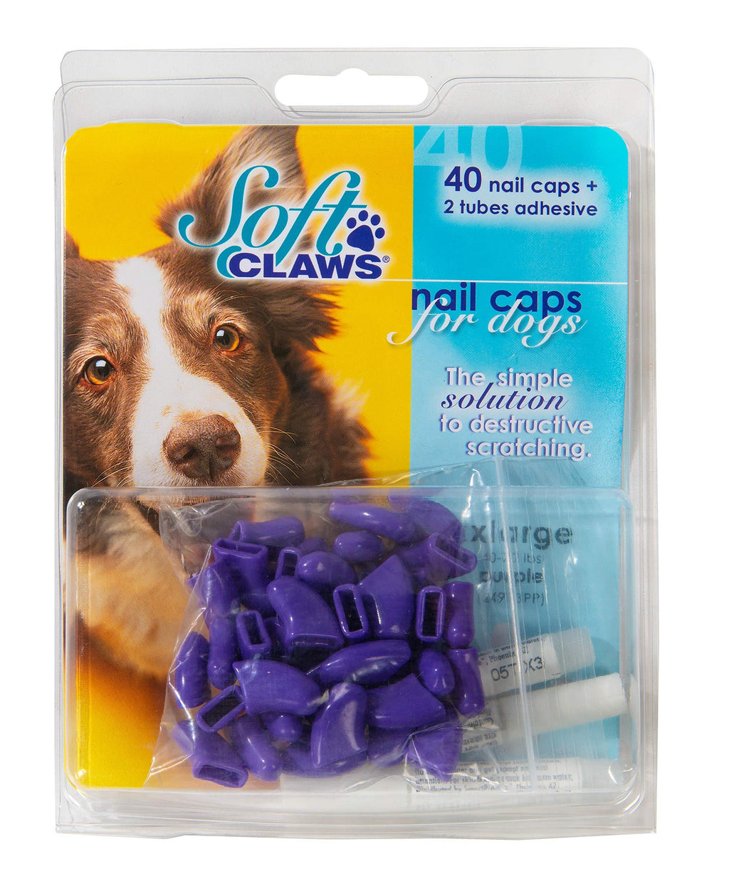 [Australia] - Soft Claws Canine Nail Caps - 40 Nail Caps Adhesive Dogs XX-Large Purple 