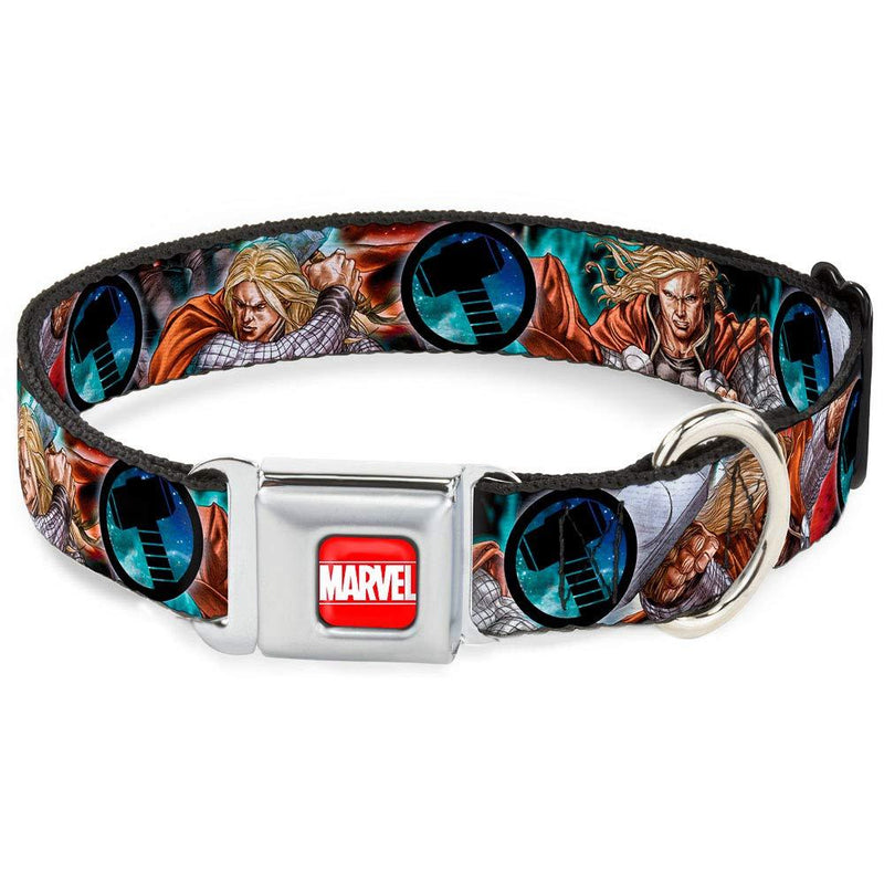 [Australia] - Dog Collar Seatbelt Buckle Astonishing Thor 3 Poses Hammer Logo 9 to 15 Inches 1.0 Inch Wide 