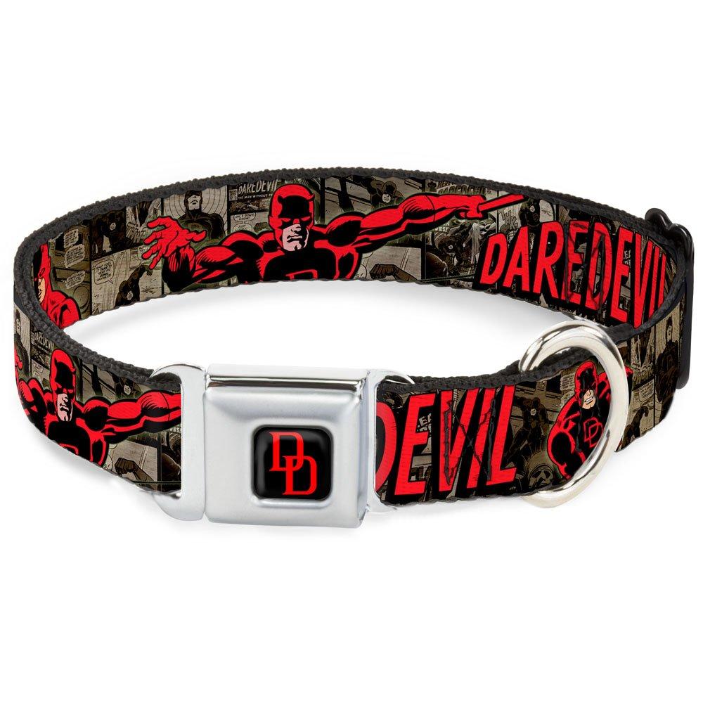 [Australia] - Buckle-Down Seatbelt Buckle Dog Collar - DAREDEVIL Action Poses/Comic Panels Grays/Red - 1" Wide - Fits 9-15" Neck - Small 