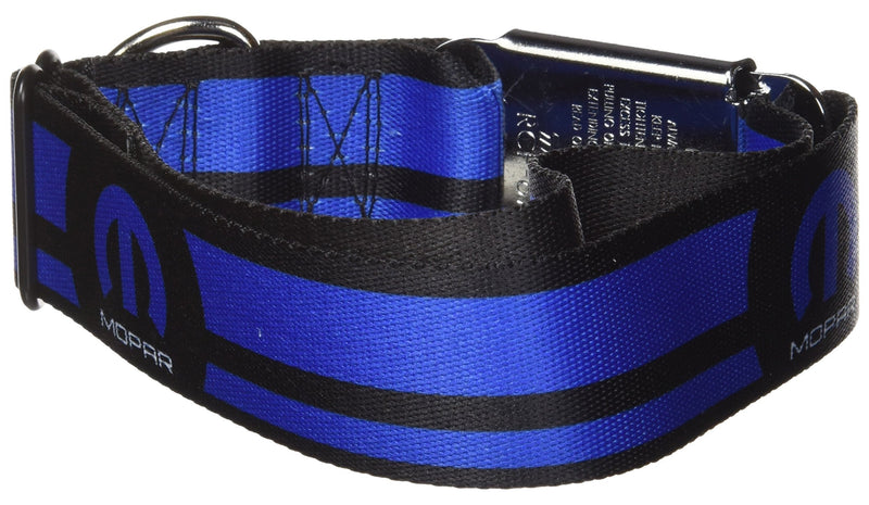 [Australia] - Dog Collar Seatbelt Buckle Mopar Logo Stripe Black Blue 16 to 23 Inches 1.5 Inch Wide 