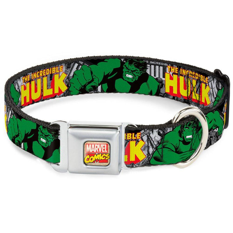 [Australia] - Buckle-Down Seatbelt Buckle Dog Collar - THE INCREDIBLE HULK Action Poses/Stacked Comics - 1" Wide - Fits 11-17" Neck - Medium 