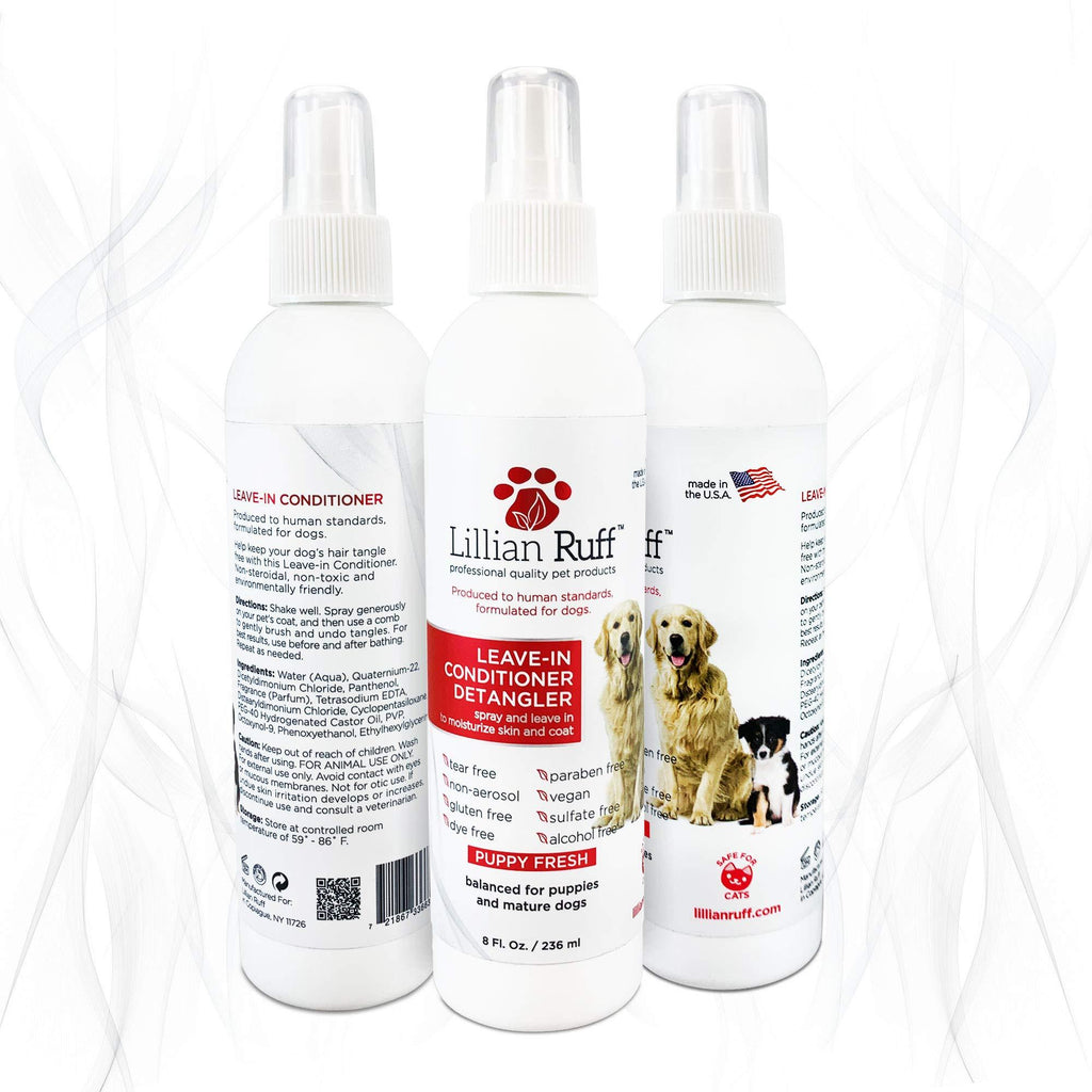 [Australia] - Lillian Ruff - Pet Dog Leave in Conditioner & Detangler Treatment Spray - Safe for Cats - Moisturizer for Normal, Dry & Sensitive Skin - Made in The USA 8 Ounce 