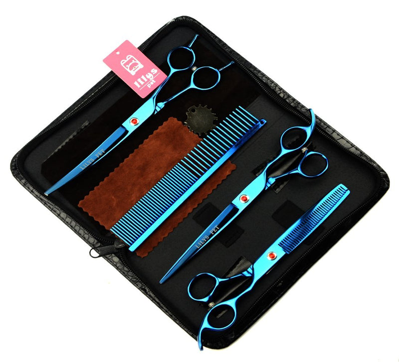 [Australia] - LILYS PET Professional PET Grooming Scissors Kit,Coated Titanium,Sharp and Strong Stainless Steel Blade for Dogs Cats Hair Cutting,3 Pieces of Scissors with a Comb and a Case 7.0 inches Blue 