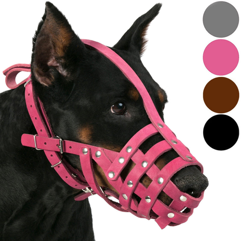 [Australia] - CollarDirect Leather Dog Muzzle German Shepherd Dalmatian Doberman Setter Basket Medium Large Breeds Pink Gray L 