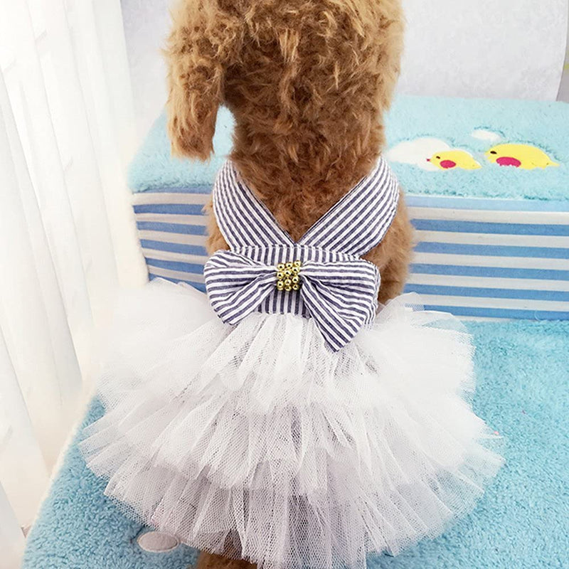 Dog Dresses, Fashion Pet Dog Clothes, Striped Mesh Puppy Dog Princess Dresses Blue X-Small - PawsPlanet Australia