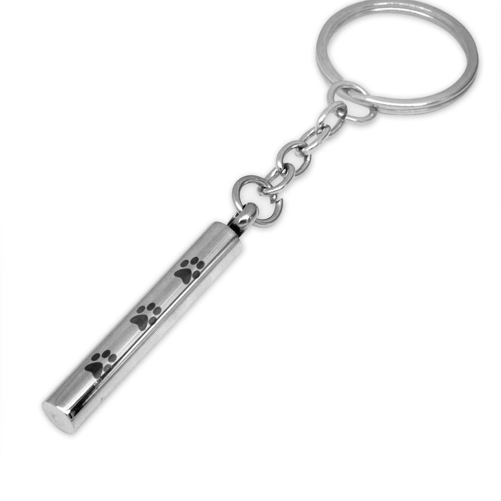 [Australia] - COCO Park Engraving Pet Paw/Dog Paw Cylinder Ash Pendant Memorial Keychain Urn Cremation Jewelry Stainless Steel Keyring A Cylinder Paw 