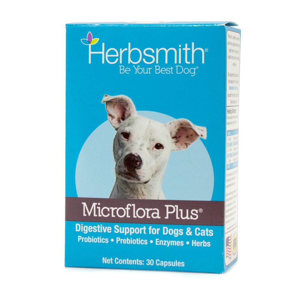 Herbsmith Microflora Plus – Dog Digestion Aid –Probiotics and Digestive Enzymes for Dogs – Prebiotic for Dogs – 30ct Capsules 30 Capsules - PawsPlanet Australia