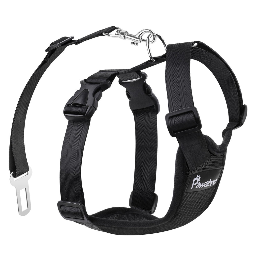 [Australia] - Pawaboo Dog Safety Vest Harness, Pet Car Harness Vehicle Seat Belt with Adjustable Strap and Buckle Clip/Carabiner, Easy Control for Driving Traveling Safety for Small Medium Dogs Cats A-Black 