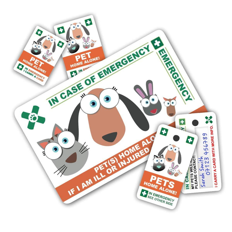 ICECARD PET Home Alone PREMIUM Card Pack - Wallet size card with WRITABLE reverse for Contact Details of Friends, Family or Neighbours who will look after you pets if you are ill or injured - PawsPlanet Australia