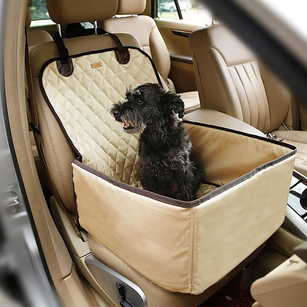 [Australia] - Pettom Pet Bucket Seat Cover Booster Seat 2 in 1 Deluxe Dog Cat Front Seat Cover for Cars Non- Slip Backing Waterproof Beige 