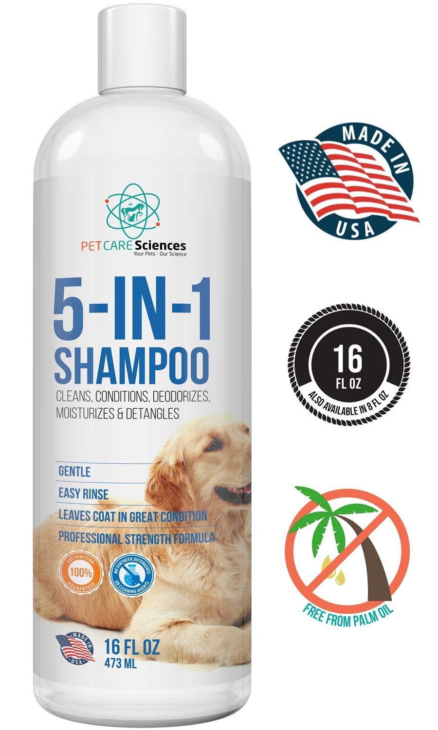 [Australia] - PET CARE Sciences Dog Shampoo, Naturally Derived Dog and Puppy Shampoo and Conditioner, 5 in 1 Formula with Coconut, Aloe and Oatmeal, Tear Free Dog Shampoo for Sensitive Skin, Made in The USA 16 Fl Oz 