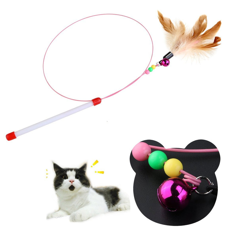 [Australia] - Tinksky Kitten Cat Pet Toy Wire Chaser Wand Teaser Feather With Bell Beads Play Fun Gifts for your lovely cat (Random colour) 