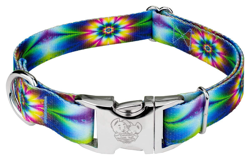 [Australia] - Country Brook Petz - Premium Dog Collar - Groovy Collection Large, 1 Inch Wide Tie Dye Flowers 