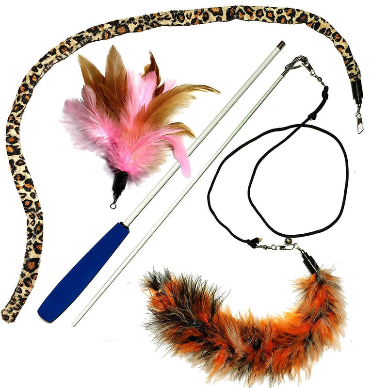 [Australia] - Pet Fit For Life 3 Piece Dual Rod Feather Teaser and Exerciser with a Slithering Snake for Cat and Kitten - Cat Toy Interactive Cat Wand… 