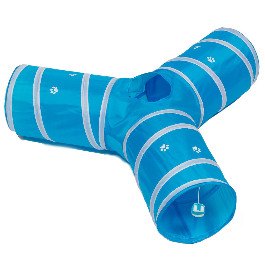 Prosper Pet Cat Tunnel - Collapsible 3 Way Play Toy - Tube Fun for Rabbits, Kittens, and Dogs Aqua/White - PawsPlanet Australia