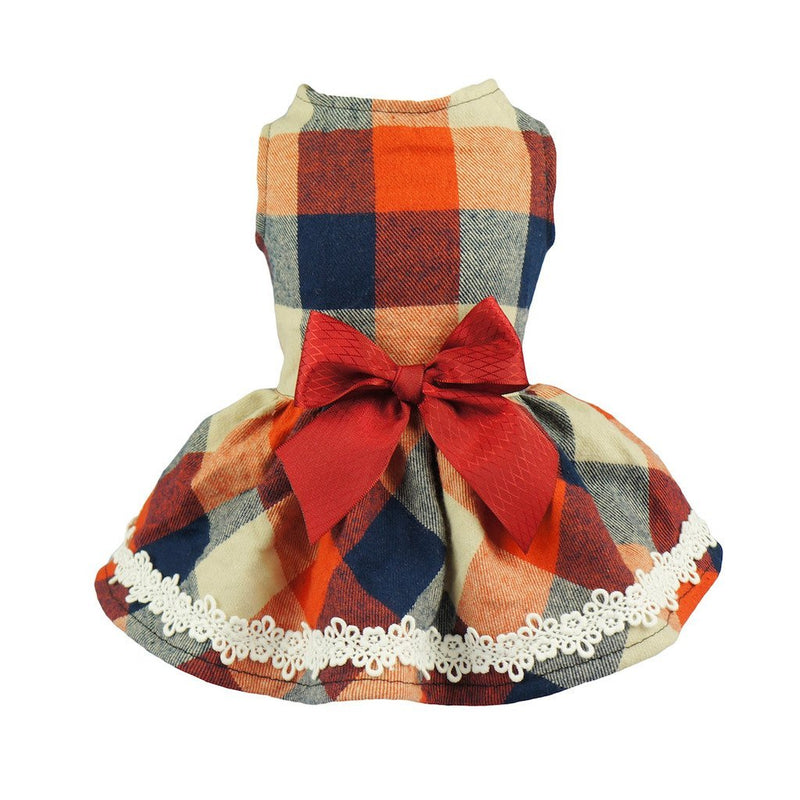 [Australia] - Fitwarm Elegant Lace Plaid Dog Dress for Pet Clothes Shirts Apparel XXS (Chest10" Back8") 