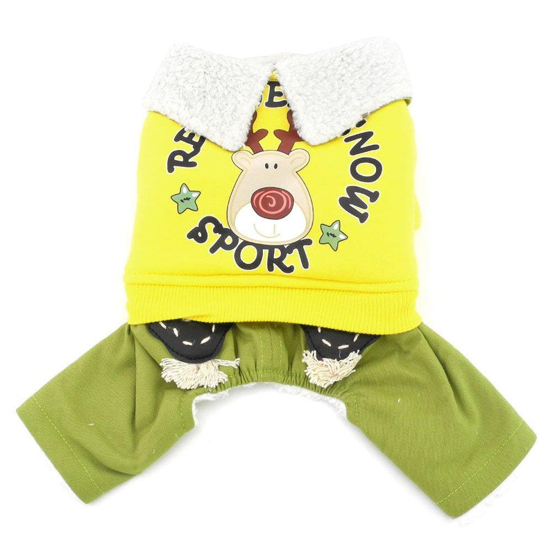 [Australia] - SMALLLEE_LUCKY_STORE Christmas Reindeer Pattern Dog Coat Four Legged Jumpsuits Cashmere Thick, Green, Large Yellow Small 